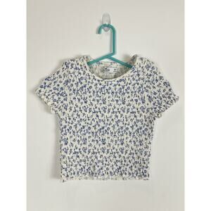 Hollister Womens Floral Smocked Crop Top Stretch Sz M Cropped Blue Tee Cottage
